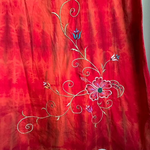 VTG 90s Gemini A-Line Midi Skirt Tie Dye Red Floral Embroidery Fairy Whimsigoth - Picture 3 of 8